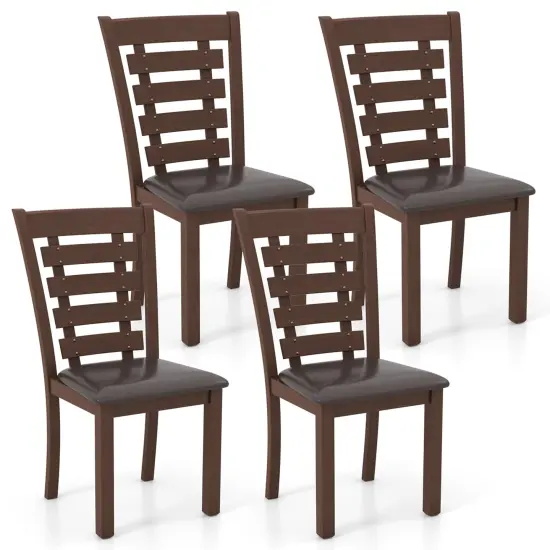 Costway Wooden Dining Chairs Set of 2/4 with Upholstered Seat & Rubber High Back Brown {1}