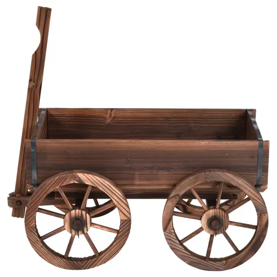 Wood Wagon Planter Pot Stand with Wheels {3}