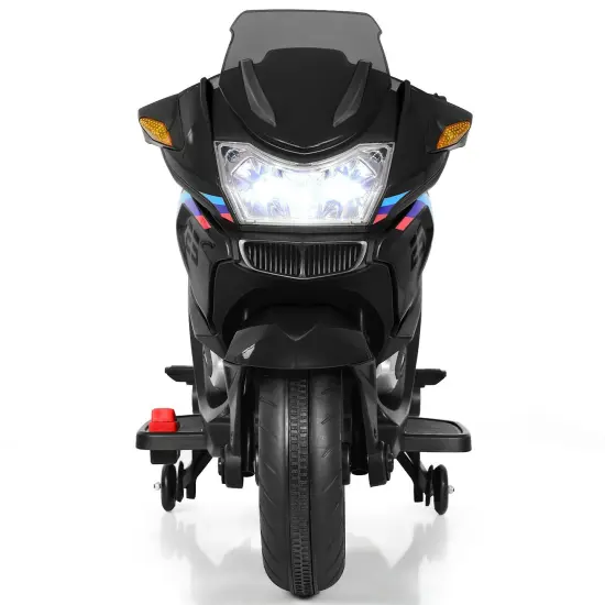 Iron Kids Ride-On Motorcycle with LED, Music and Training Wheels Black {2}