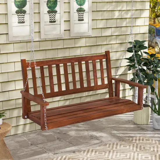 Costway 2-Person Wooden Outdoor Porch Swing Heavy Duty Patio Hanging Bench Chair Brown/White {9}