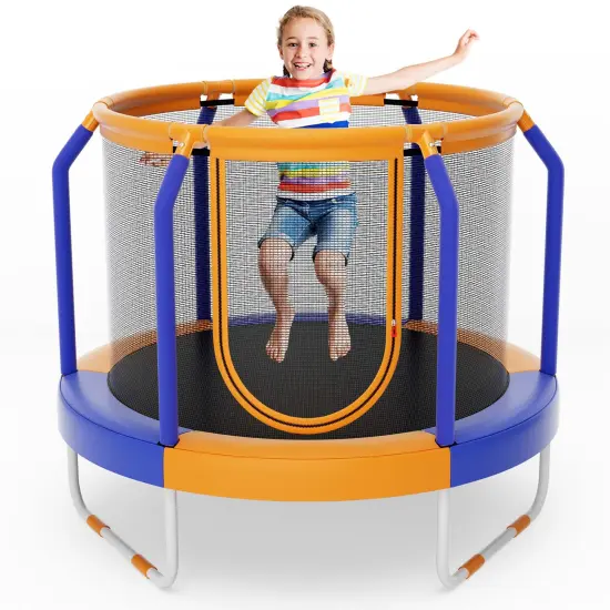 Costway 48" Mini Trampoline with Enclosure Heavy-Duty Metal Frame U-shaped Legs Orange/Yellow {7}
