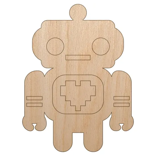 Cute Little Robot with a Heart Unfinished Wood Shape Piece Cutout for DIY Craft Projects {7}