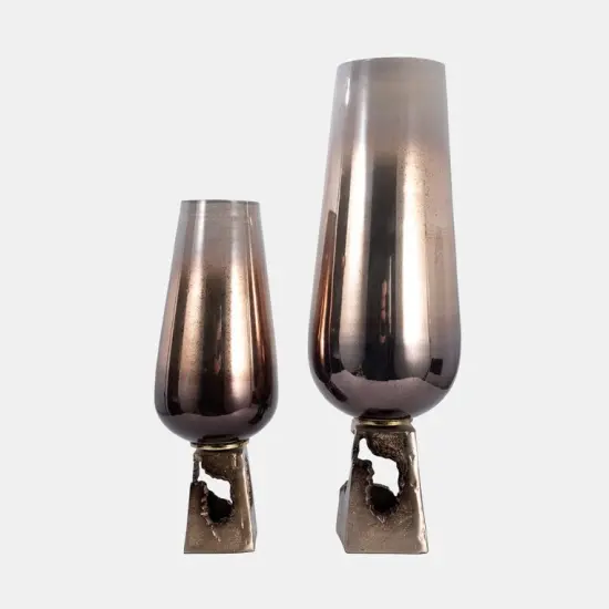 Elisa Champagne Glass Vase With Metal Base Sleek Design {2}