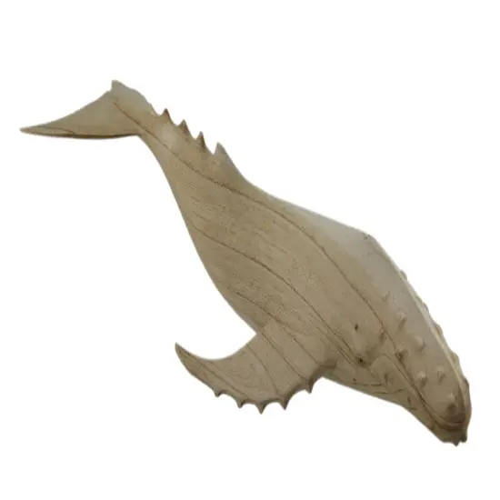 Carved Natural Wood Humpback Whale Tabletop Statue 20 Inches Long {1}