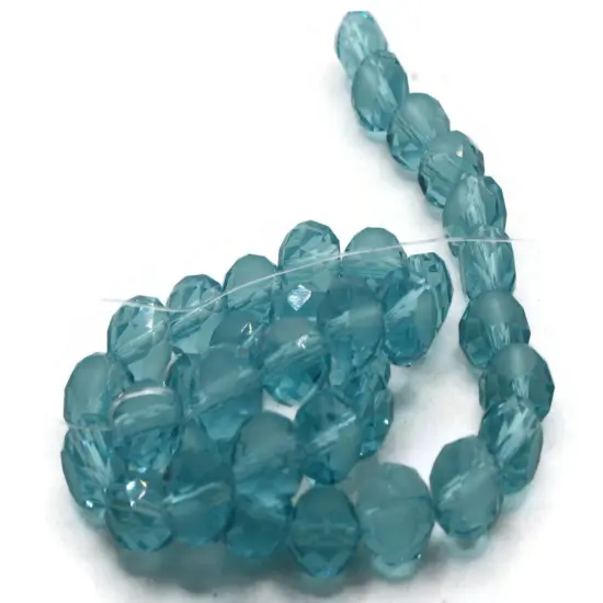 36 8mm Sky Blue Faceted Coin Flat Round Glass Beads {6}