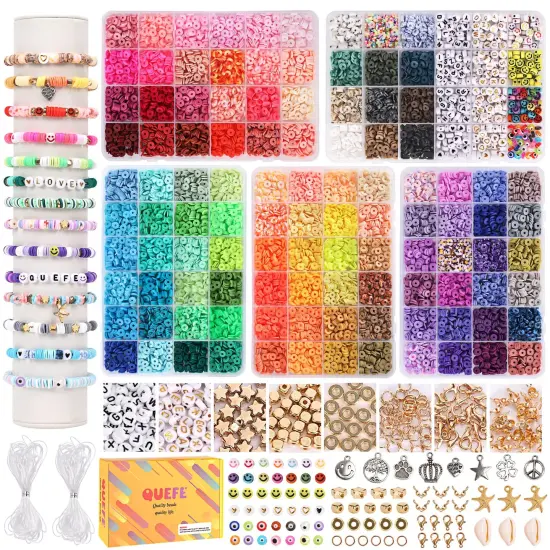 10800 Pieces Clay Beads for Bracelet Making Kit, 108 Colors Polymer Heishi Beads for Girls 8-12, Letter Beads for Jewelry Making Kit, for Preppy, Gifts, Crafts {1}