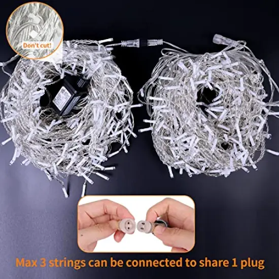 Icicle Lights Christmas Lights Outdoor 49.2Ft 440 LED Extendable Dripping Lights 8 Mode Warm White Icecycle String Lights Cascade for Indoor Outside Xmas Holiday House Decor, Clear Wire {3}