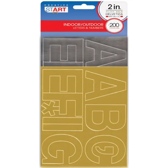 Creative Start Vinyl Self-Adhesive Metallic Letters and Numbers, 2", Helvetica Font, Gold and Silver Foil, 200 count {1}