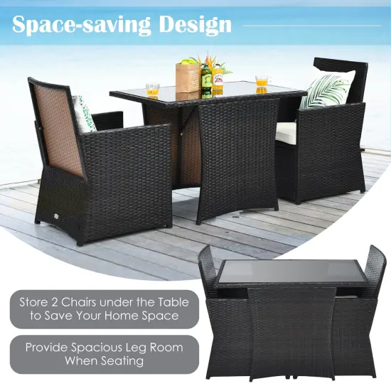 3 Pieces Patio Rattan Furniture Set with Cushion and Sofa Armrest White {5}