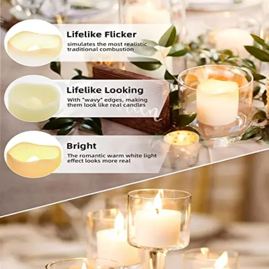 Flameless Votive Candles,Flameless Flickering Electric Fake Candle,24 Pack 200+Hour Battery Operated LED Tea Lights in Warm White for Wedding, Table, Festival, Halloween,Christmas Decorations {5}