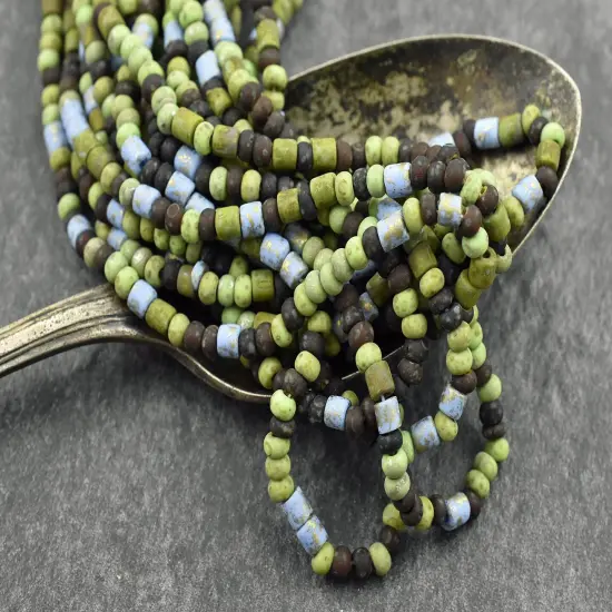 6/0 Aged Matte Demeter Tube Picasso Mix Seed Beads (21" Strand) {4}