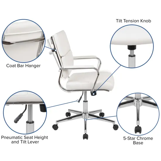 Merrick Lane McEntyre Ergonomic Swivel Office Chair Panel Style Mid-Back Computer Desk Chair with Padded Metal Arms & Base White {2}