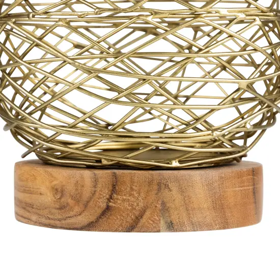 Northlight Small Woven Iron Votive Candle Holder with Wooden Base - 6.25" - Brass Finish Gold {6}