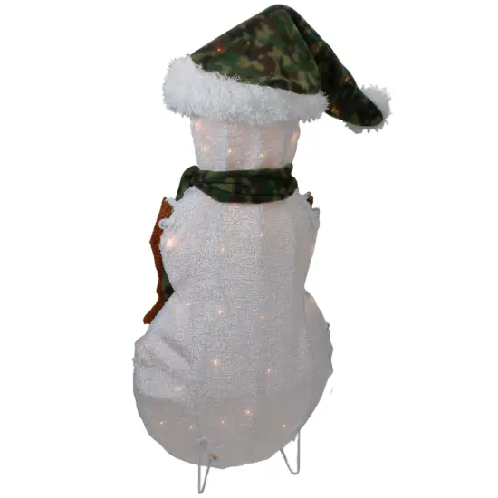 Northlight 24" Lighted White and Green Chenille Snowman Outdoor Christmas Decoration {6}
