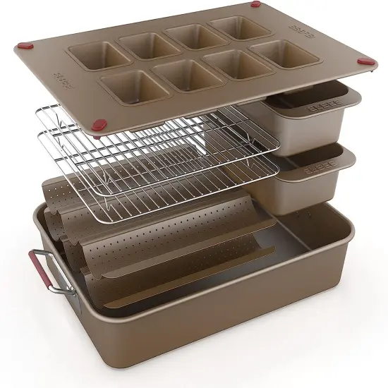 Elbee Home 8-Piece Nonstick Space Saving Bread Baking Pan Set {1}