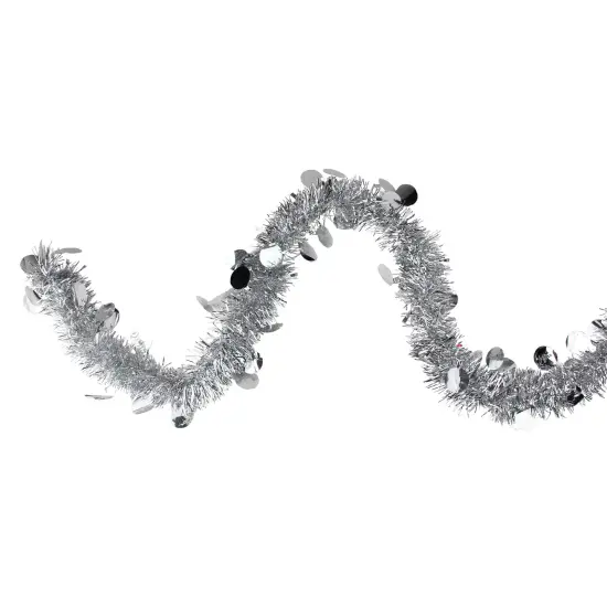 Northlight Tinsel and Polka Dot Commercial Christmas Garland - 50' x 2.5" - Silver - Unlit {1}