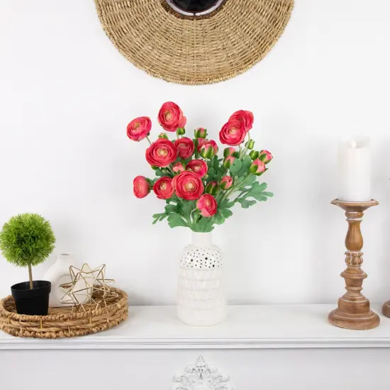 Northlight Real Touch&trade; Coral Pink Ranunculus Artificial Floral Sprays, Set of 6 - 21" {3}