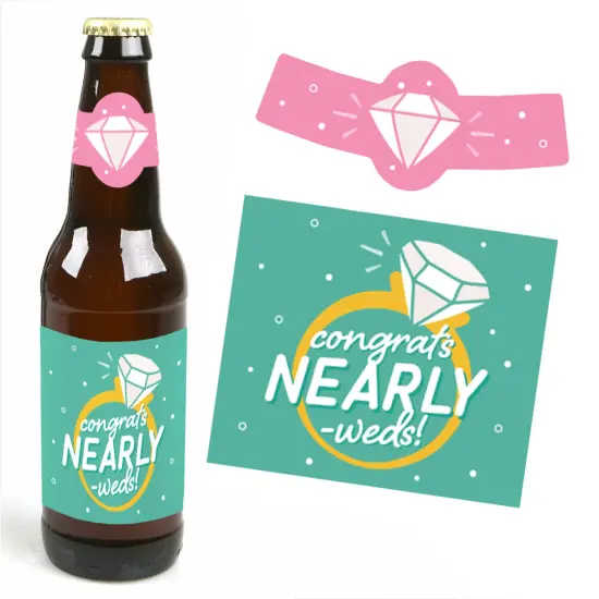 Big Dot of Happiness Just Engaged - Colorful - Engagement Party Decorations for Women and Men - 6 Beer Bottle Label Stickers and 1 Carrier {6}