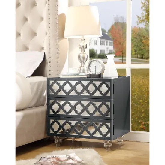 Francesca Lacquered Mirrored Lucite Leg Side/Accent Table/Nightstand White {7}