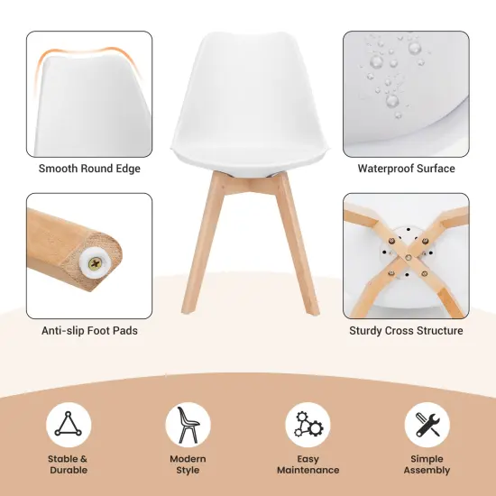 Set of 4 High Backrest Dining Side Chair with Ergonomic Seat and Solid wood Legs White {5}