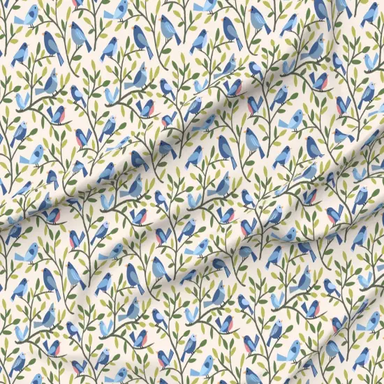 Various Fabrics by the Yard or Fat Quarter Blue Birds Leaves Nature Forest Woodland Backyard Custom Printed Fabric by Spoonflower {6}