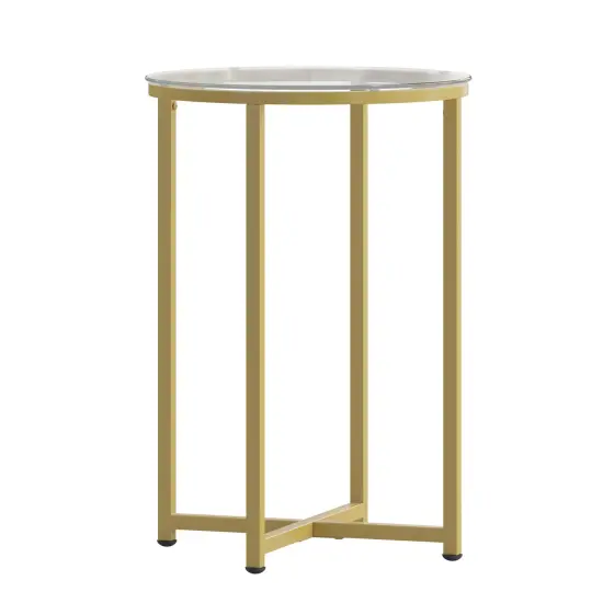 Merrick Lane Fairdale End Table with Round Cross Brace Frame Clear/Brushed Gold {4}
