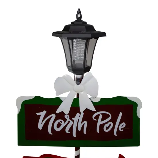 Northlight Solar-Powered North Pole Light Up Lantern Post Christmas Sign - 49.75" Red {3}