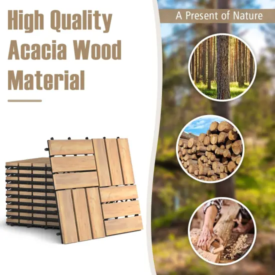 10 Pieces 12 x 12Inch Acacia WoodInterlocking Check Deck Tiles {5}
