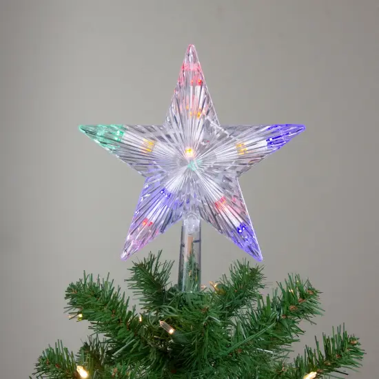 Hofert 9.5" Lighted Clear 5 Point Star Christmas Tree Topper - Multicolor LED Lights {5}