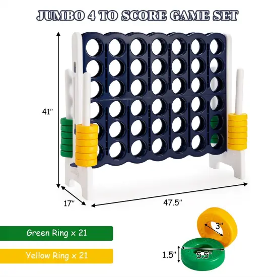 3.5 Feet Tall Jumbo 4 to Score Giant Game Set with 42 Jumbo Rings Dark Blue {4}