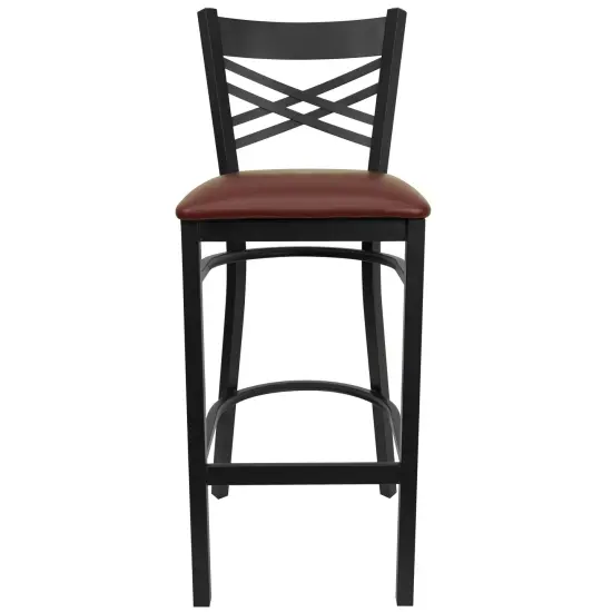 Emma and Oliver "X" Back Metal Restaurant Dining Barstool BurgVYL/BlackMetal {3}