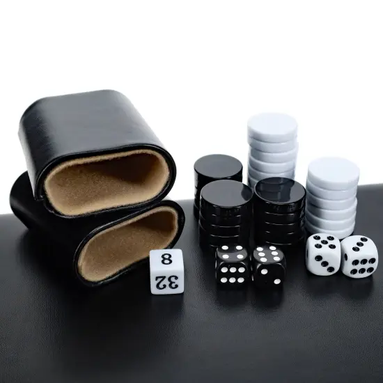 WE Games Black Leatherette Backgammon Set, 14.75 x 9.75 in. closed {2}