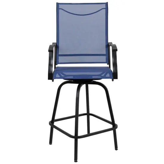 Merrick Lane Set of 2 Brett High Back Bar Height Swivel Patio Stools with Powder Coated Metal Frames and Textilene Upholstery Navy {3}