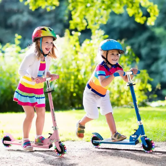 Kids Folding Kick Scooter with 3 Adjustable Heights for Outdoor Pink {6}