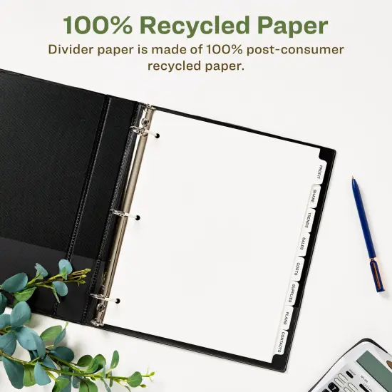 Avery EcoFriendly Recycled Dividers for 3 Ring Binders, 8-Tab, White Tabs, Index Maker Print and Apply Clear Label Strip, 5 Sets for 40 Binder Dividers Total (11581) {3}