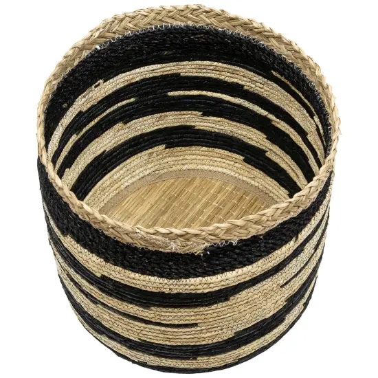 Northlight Set of 3 Black and Beige Zig Zag Sew Seagrass Storage Baskets 15.5" {4}