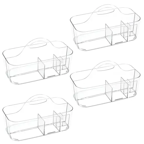 mDesign Plastic Office Storage Organizer Caddy Tote with Handle, 4 Pack - Clear {4}