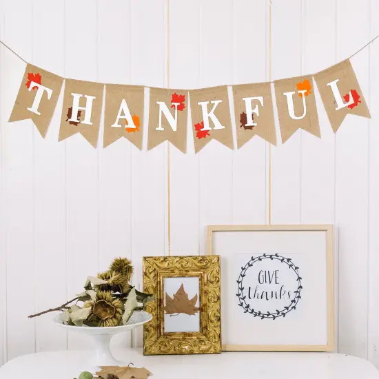 Wrapables Thanksgiving Burlap Thankful Banner with Maple Leaves {6}