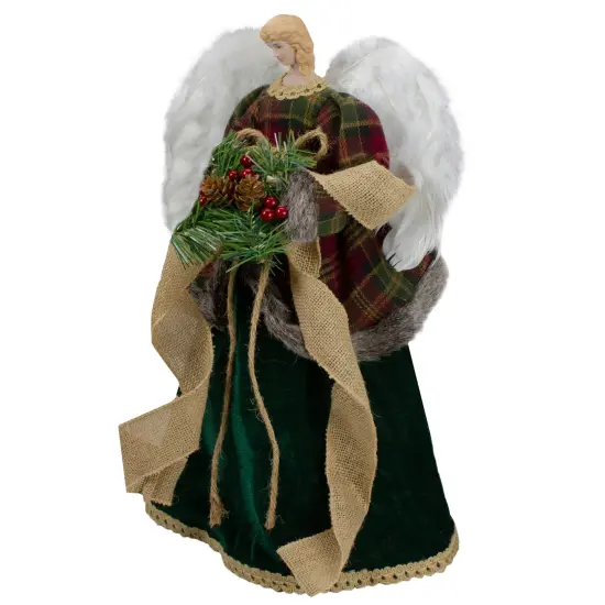Northlight 18" Red and Green Angel in a Dress Christmas Tree Topper Accented with Holly Berries - Unlit {5}