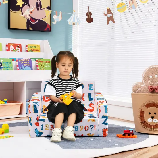 2-in-1 Convertible Kids Sofa with Velvet Fabric Multicolor {2}