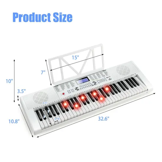 61-Key Portable Multi-functional Electronic Piano Keyboard with 2 Power Supply Modes White {4}
