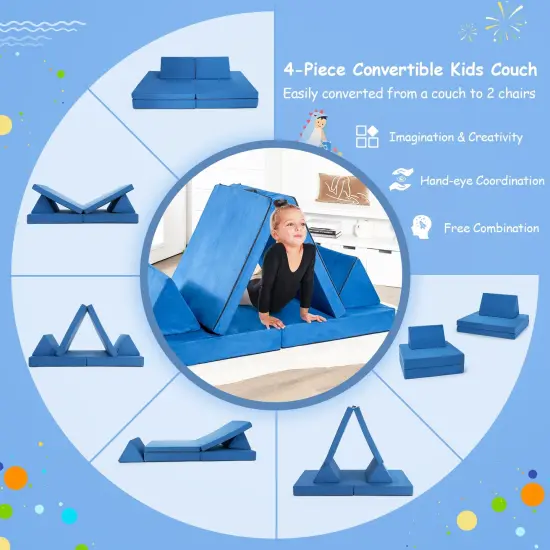 4-Piece Convertible Kids Couch Set with 2 Folding Mats Blue {5}