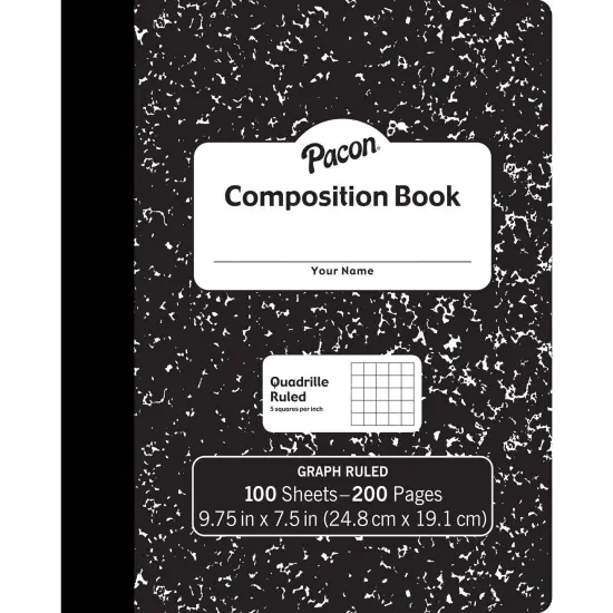 Composition Book, Black Marble, 1/5" Quadrille Ruled, 9-3/4" x 7-1/2", 100 Sheets, Pack of 6 {2}