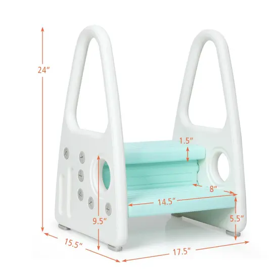 HDPE Double-Tier Kids Step Stool with Safety Armrests Blue {4}