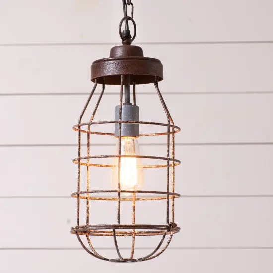 Irvins Country Tinware Industrial Cage Light Pendant Brown {3}