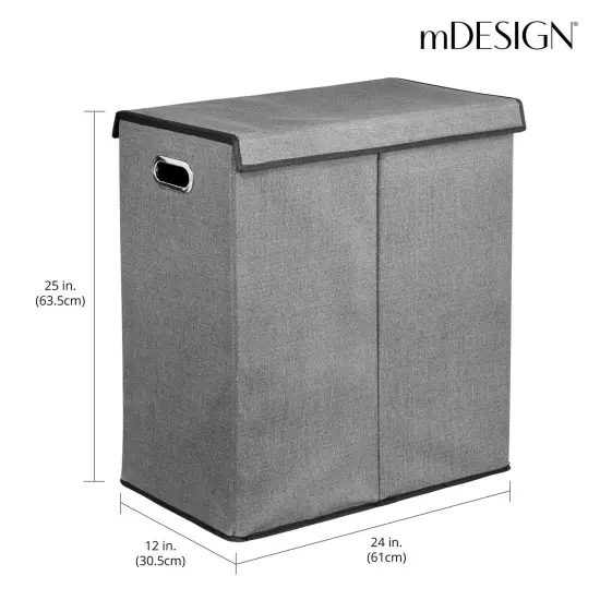 mDesign Divided Laundry Hamper Basket with Lid and Handles {3}
