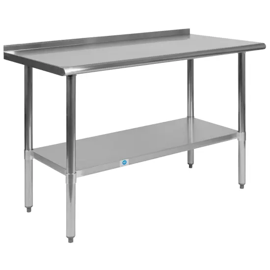 Emma and Oliver Stainless Steel 18 Gauge Prep and Work Table with Backsplash and Shelf, NSF {1}