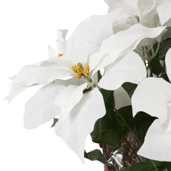 Northlight Artificial Christmas Poinsettia with Wrapped Base - 14.5" - White and Red {7}