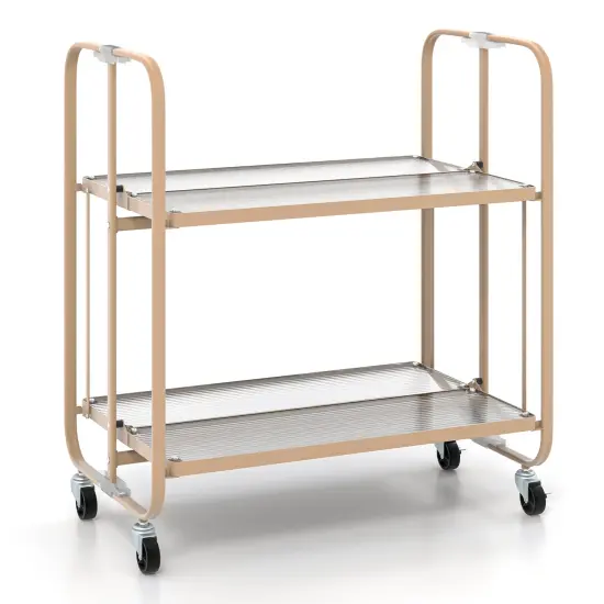 2-Tier Mobile Serving Cart with Tempered Glass Shelf-Golden {3}