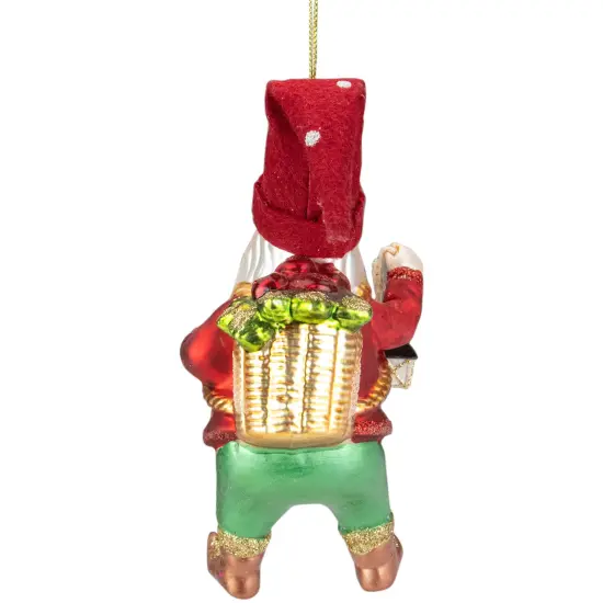 Northlight 6" Gold and Red Gnome with Lantern and Flower Basket Glass Christmas Ornament Green {5}